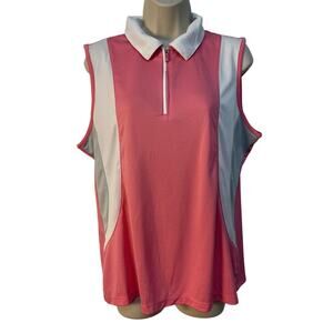 IZOD Golf Women’s Sleeveless Quarter-Zip Polo Orange Coral‎ Gray White XL